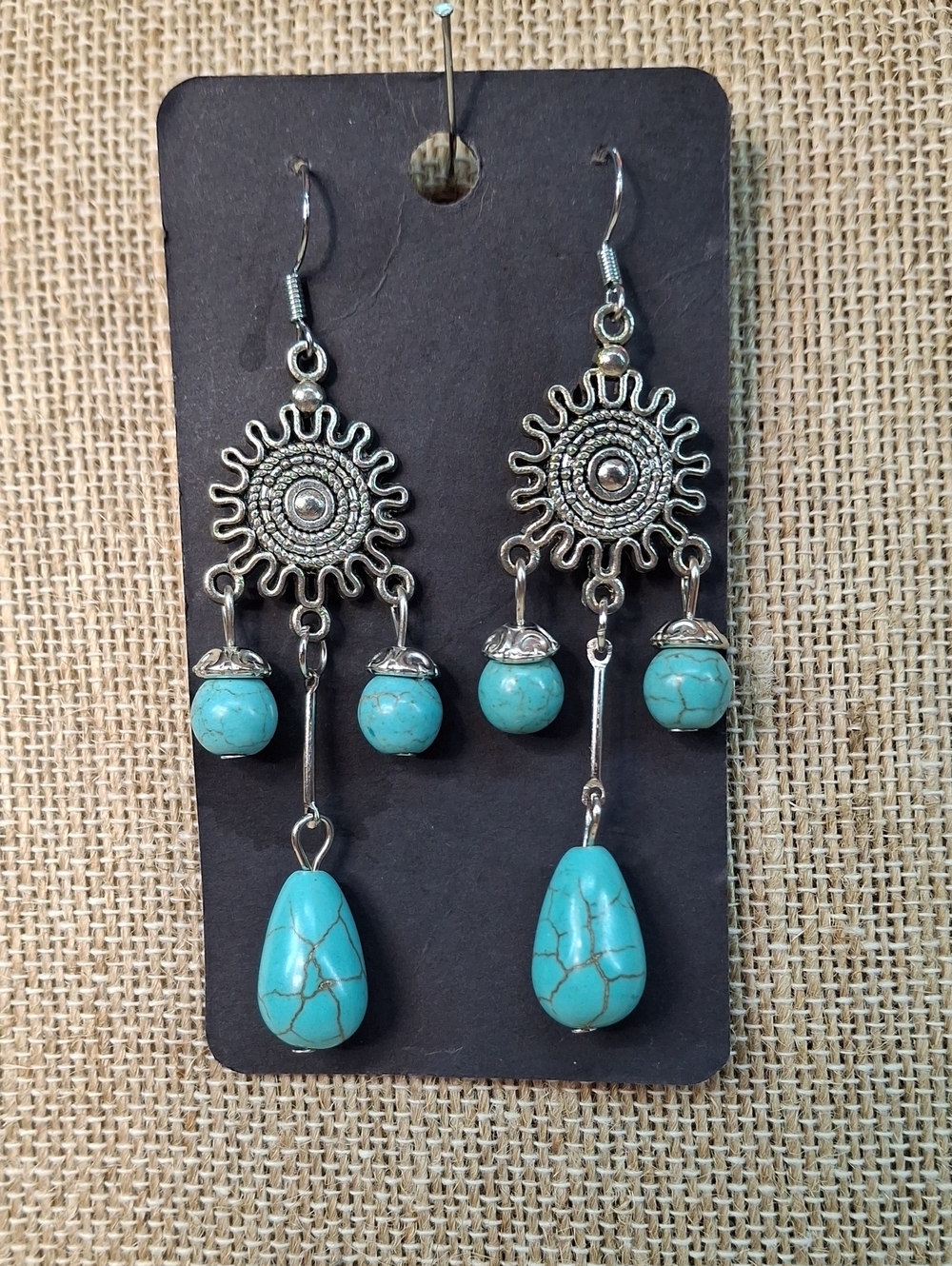 Turquoise Drop Sunburst Dangle Earrings - Women Jewelry - Picture 1 of 1
